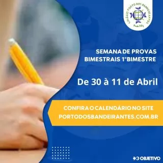 Calendário Provas Bimestrais 1º Bimestre